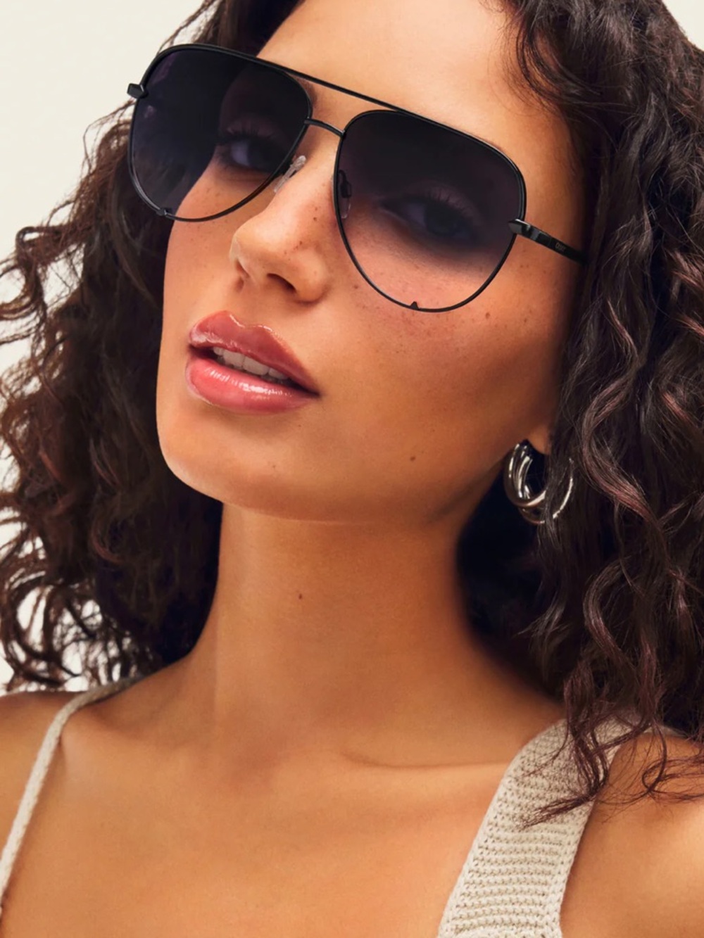 Quay Australia Black Aviator Sunglasses with Gradient Purple Lenses